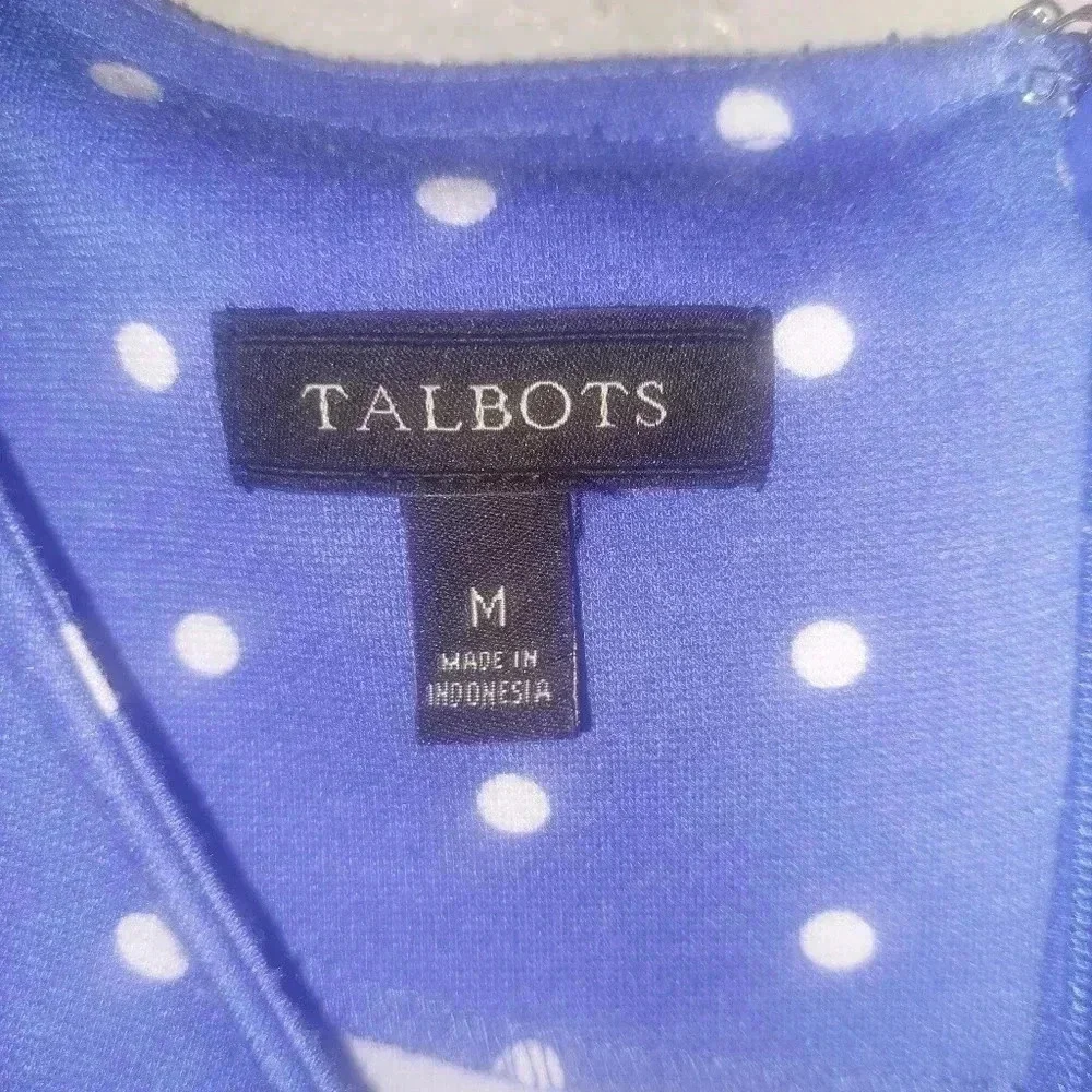 Talbots Blue White Polka Dot Sleeveless Dress Back Zip Love Lucy Size Medium - Picture 6 of 7